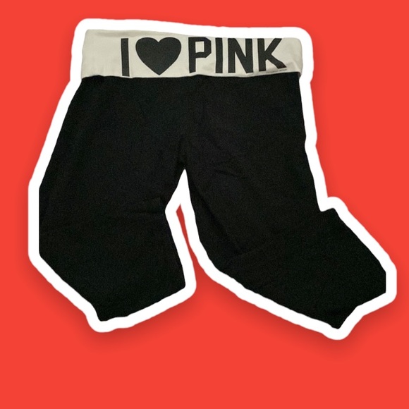 Victoria's Secret Pants - I Love Pink Victoria’s Secret Capri Foldover Yoga Pants Size Large Black/White